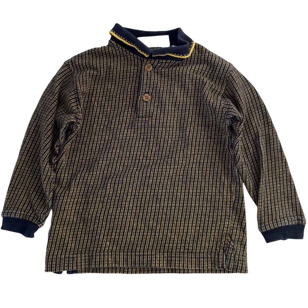 Vintage 90s Badge Collared Long Sleeve Shirt 3T Grid Knit Polo Top